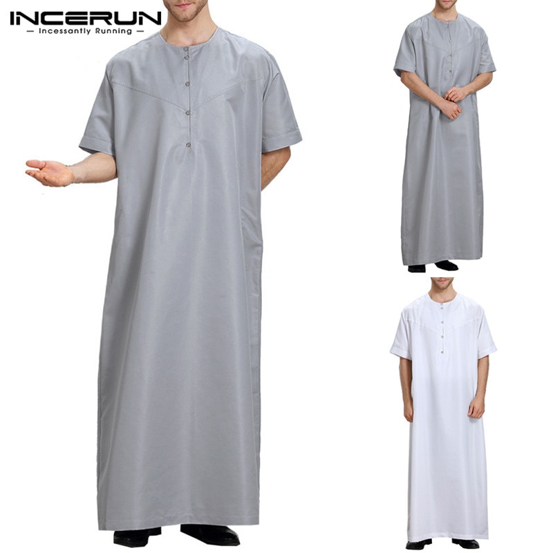 Plus size 5xl muslimsk arabisk tøj dubai mænd kjole thobes kortærmet afslappet morgenkåbe mellemøsten mænd islamisk muslim kaftan incerun