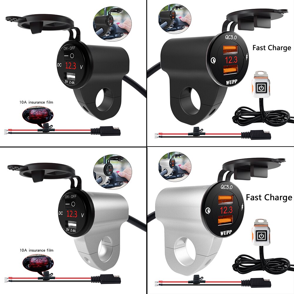 12v qc3.0 dubbele usb 2.4a motorfiets telefoonladers waterdicht super snel opladen met voltmeter schakelaar lijn motorfiets accessoires