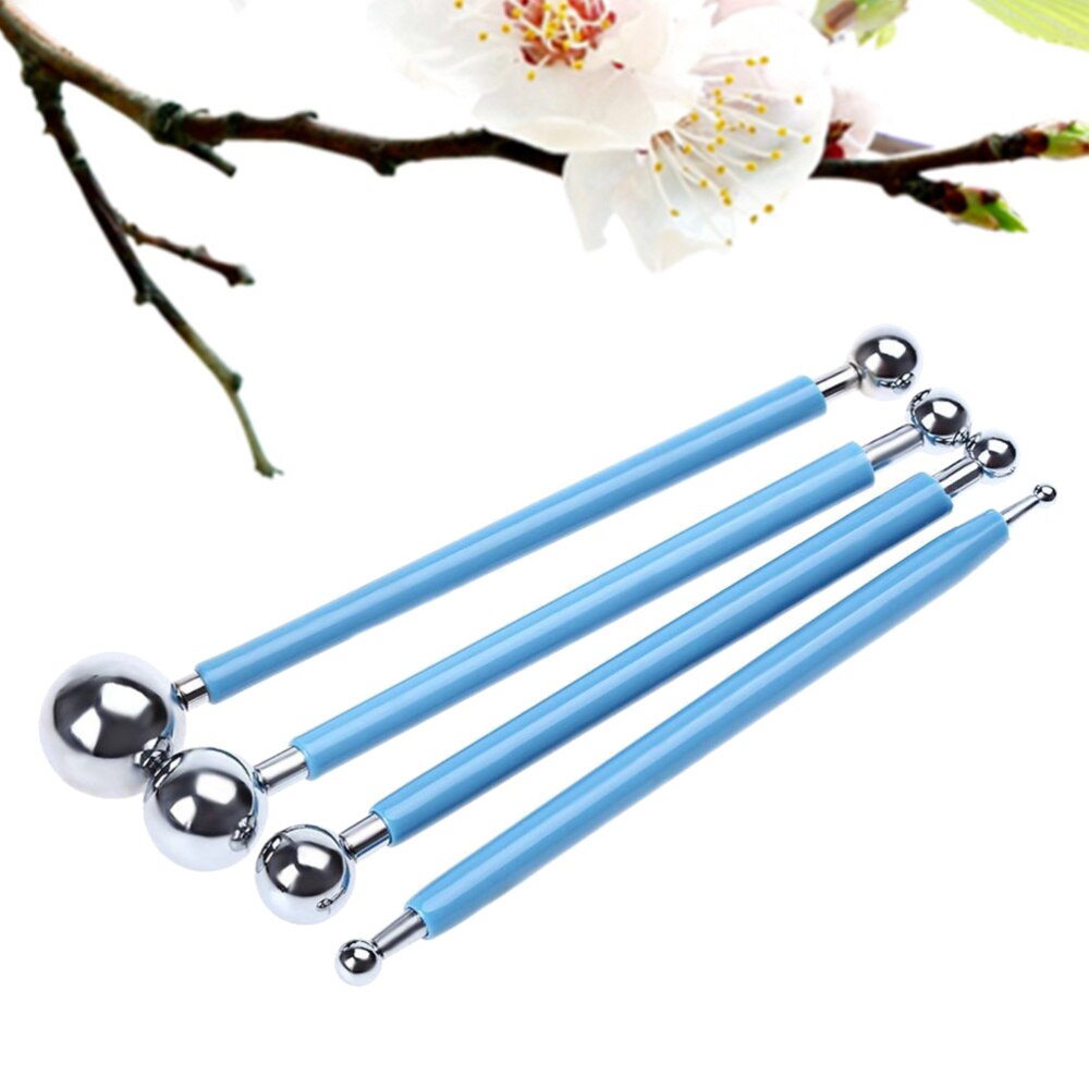4pcs Metal Ball Fondant Cake Decorating Sugarcraft Gumpaste Flower Modelling Mold DIY Tools