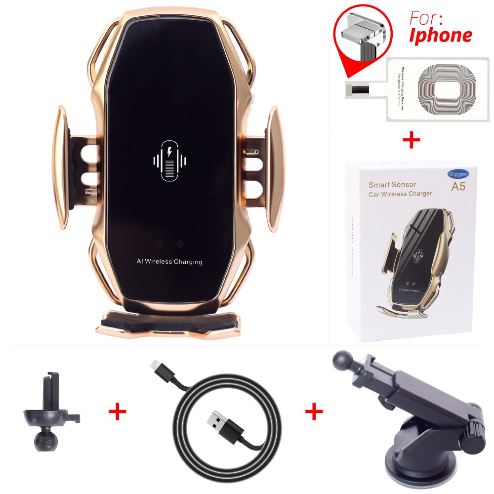 Cargador inalámbrico de inducción inteligente de dos puntos, soporte de carga rápida de 10W para Samusng S10/10 +/9/8 Note9 Iphone XS XR XS MAX Qi: Gold holder forapple