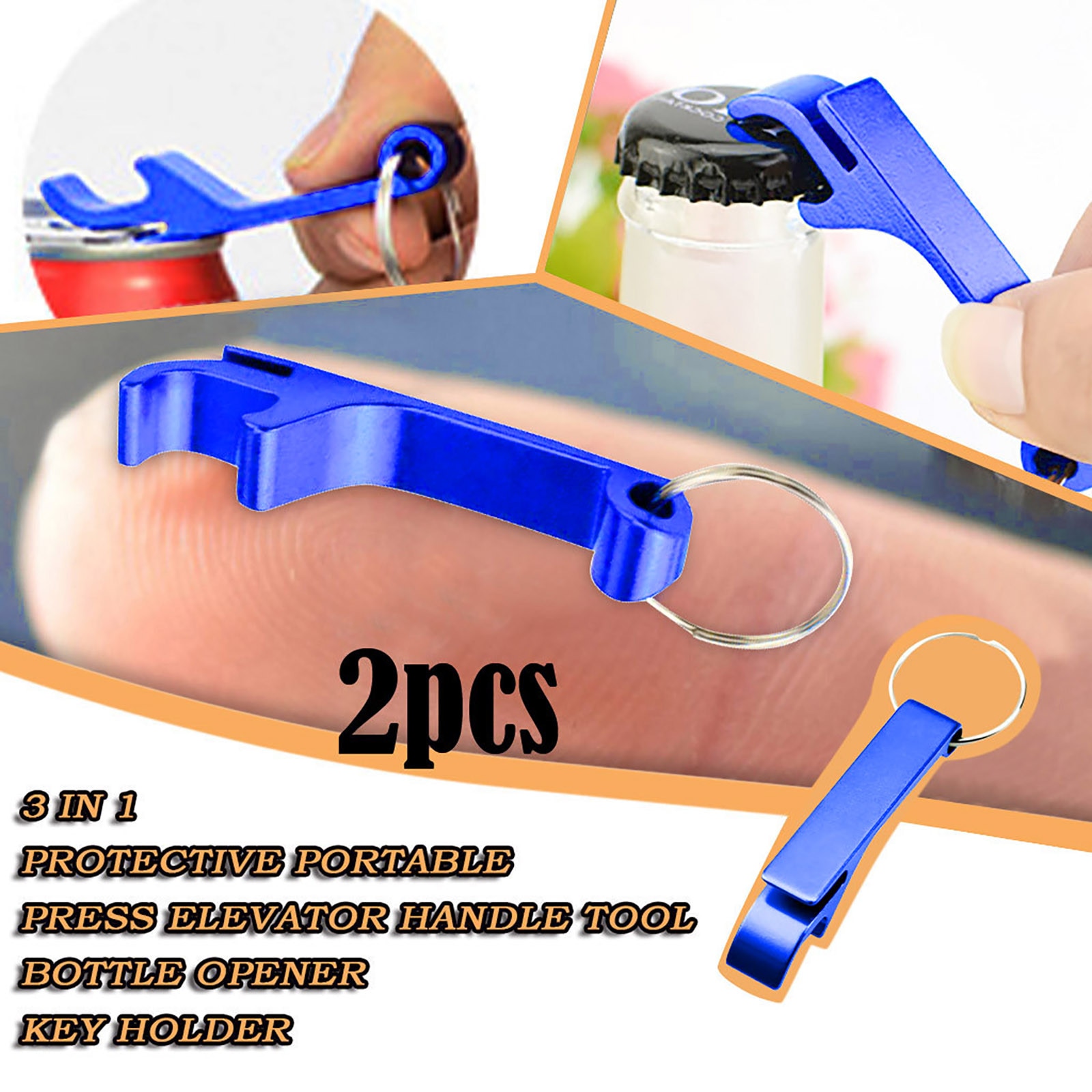 Portable Bottle Opener Keychain 3 In 1 Mini Key Holder Portable Press Elevator Handle Tool Stainless Steel Bottle Opener #50g
