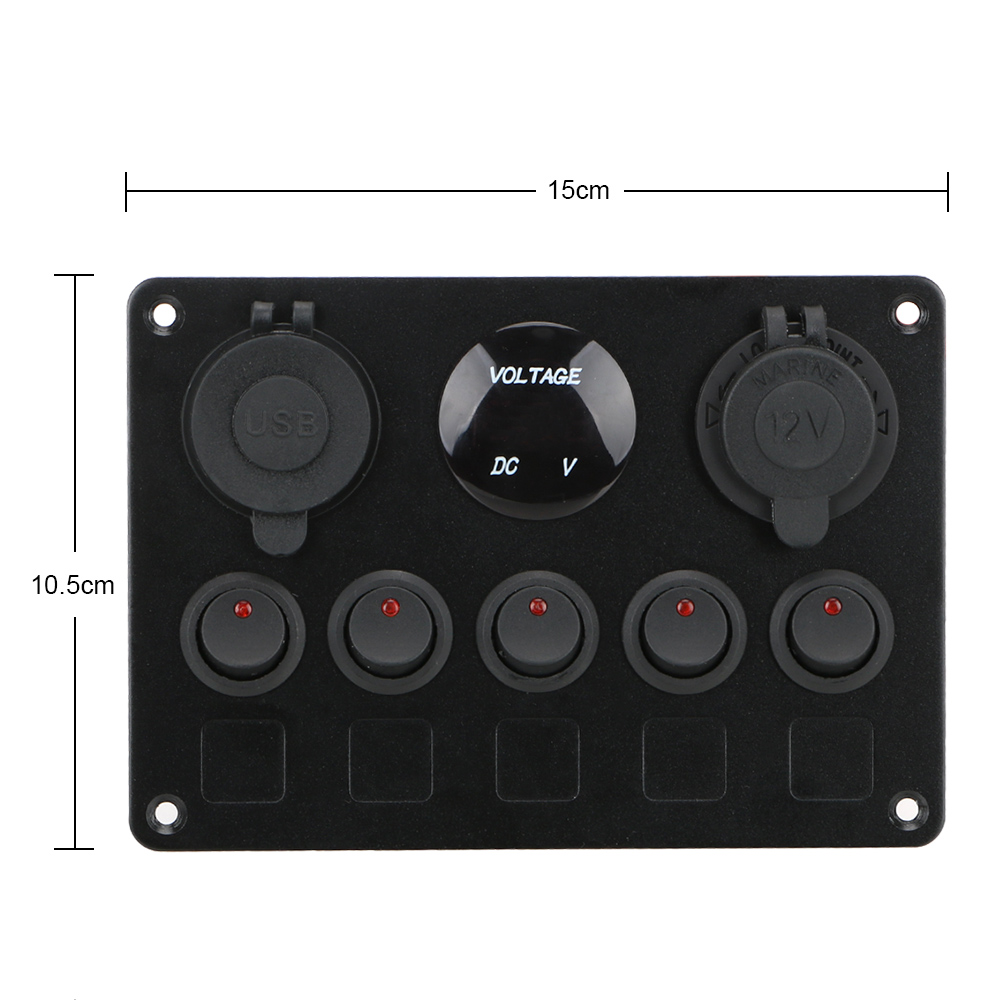 Car Marine Boat LED Rocker Switch Panel Digital Voltmeter Dual USB Port 12V Outlet Combination Waterproof