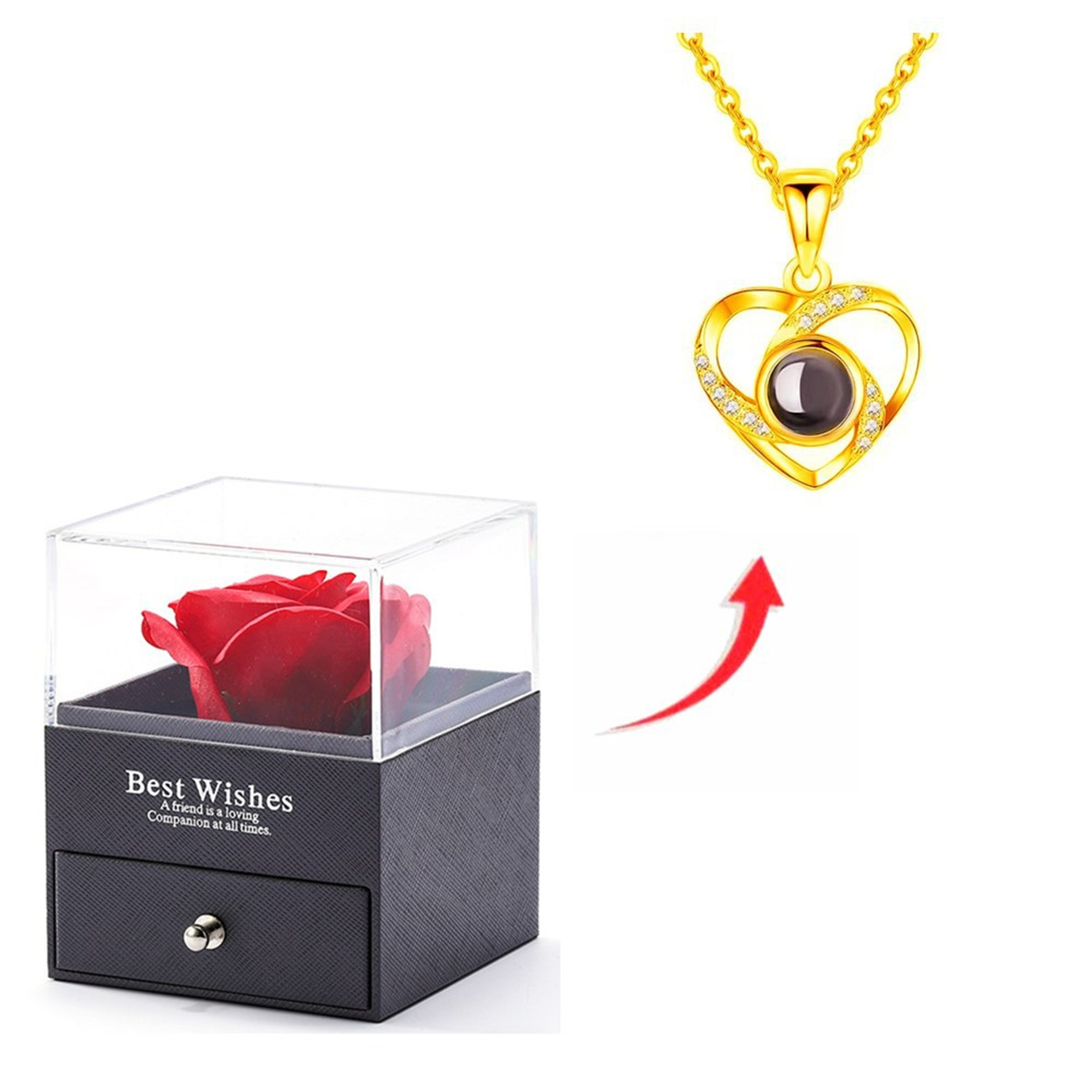 impostato di collane di proiezione con confezione regalo di rosa 100 lingue Ti amo Gioielli con ciondolo a forma di cuore Accessori di vendita caldi Dropshipping: Oro scuro