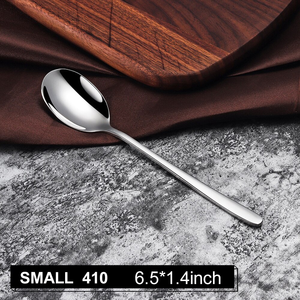 Stainless Steel Tableware Tea Spoon Ice Cream Dessert Spoon Picnic Dinnerware Kitchen Accessories Bar Tools Thicken Soup Spoons: Small Spoon 410