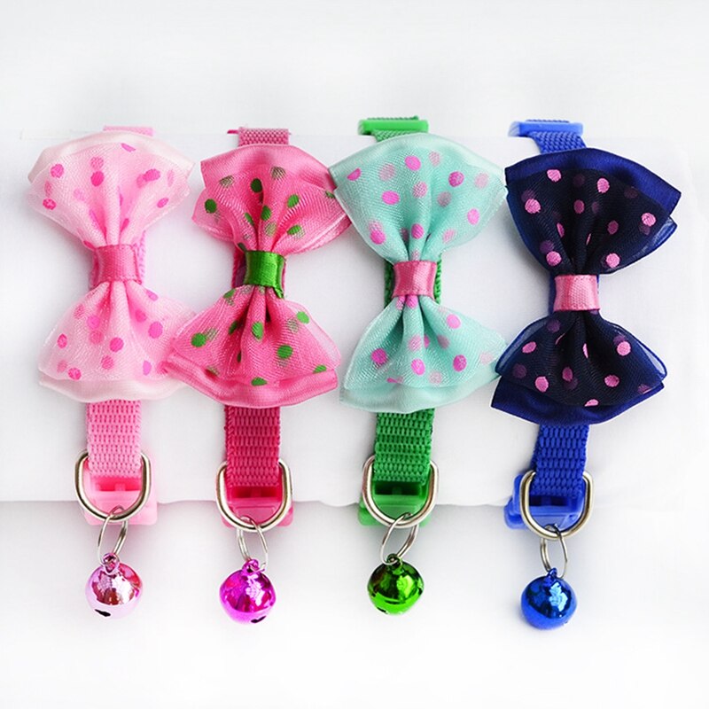 Verstelbare Polyester Halsbanden Pet Halsbanden Met Strik Klokken Charm Ketting Kraag Voor Kleine Honden Kraag Huisdier Accessoires