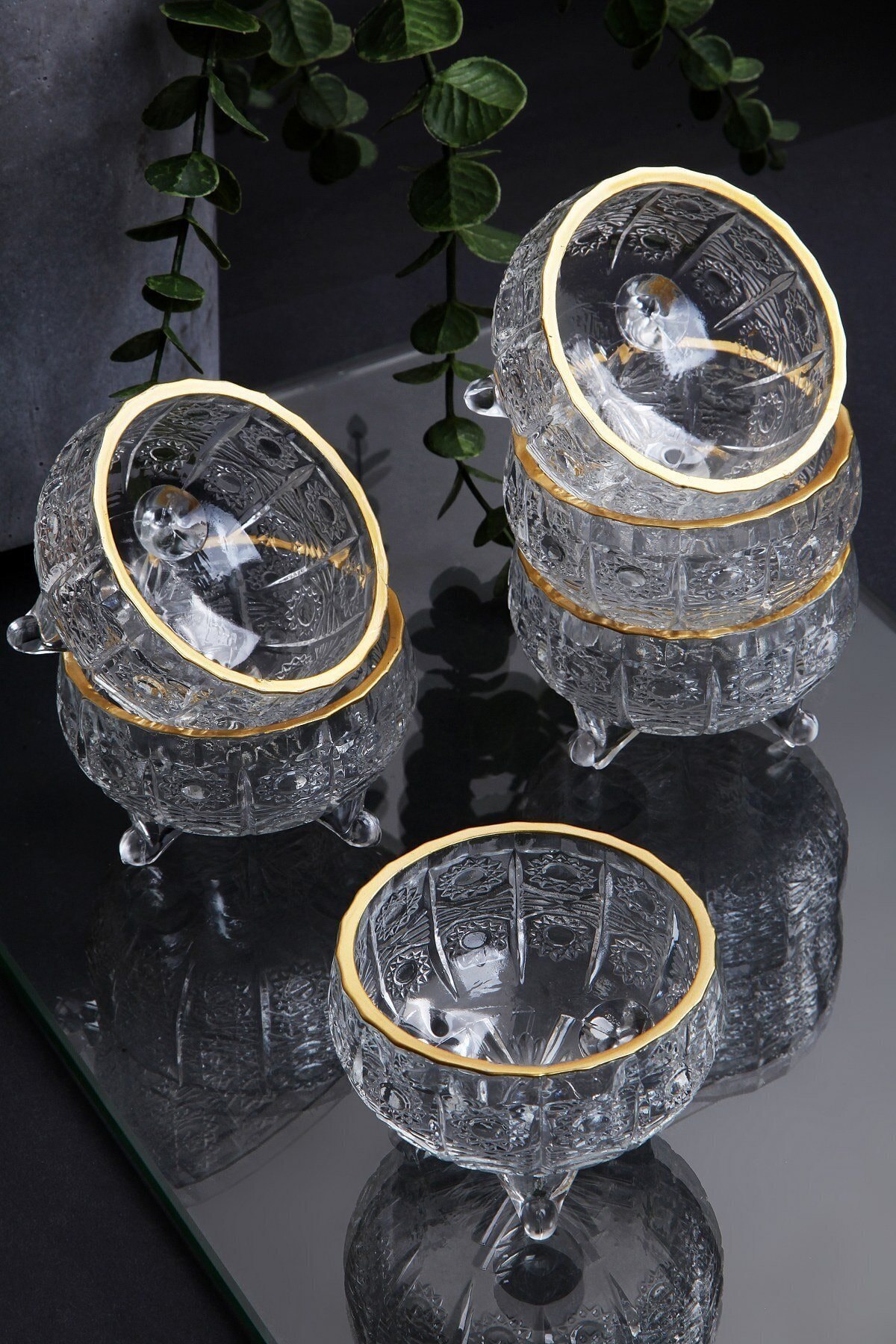 6 Stuks Crystal Verguld Glas 3-Legged Luxe Turkse Delight Houder