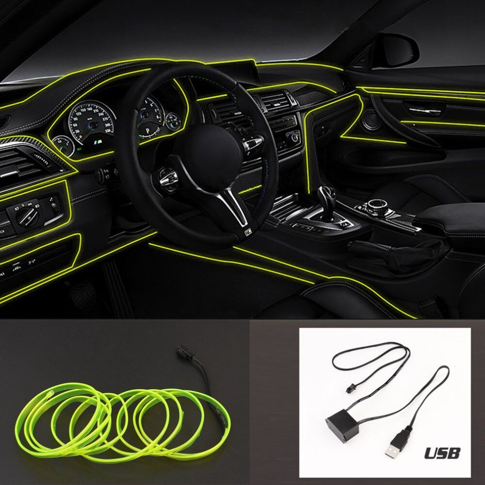 1m led el-licht neon touw auto dans gloeiende lichtstrip  + 3v/12v controller usb-stick auto decoratie licht auto styling feestdecoratie