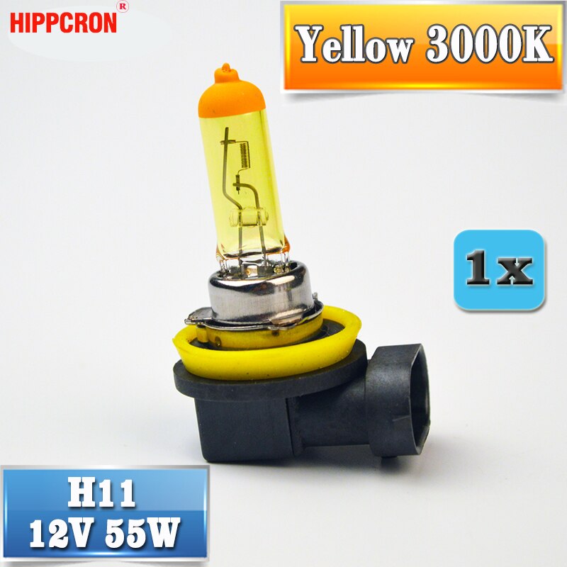 Hippcron H11 Halogeenlamp 12V 55W Geel 1 Stuk PGJ19-2 3000K Quartz Glas Auto Mistlamp Auto lamp