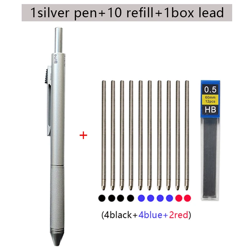 Gravity Sensor 4 In 1 Multicolor Gel Pen Set 0.5mm Black Blue Red Ink Ball Pen and 1 Pencil Lead School Office Stationery: Light Grey