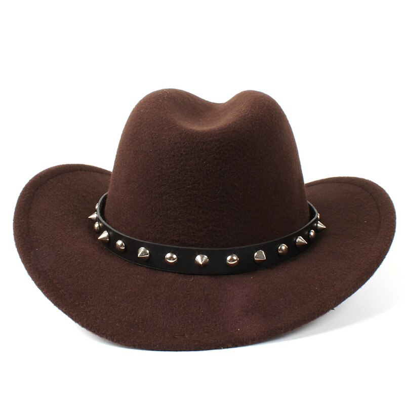 Damer uldfilt vestlig cowboyhue med sammenrullet bred kant gentleman lady jazz cowgirl punk nittebælte sombrero caps  c18
