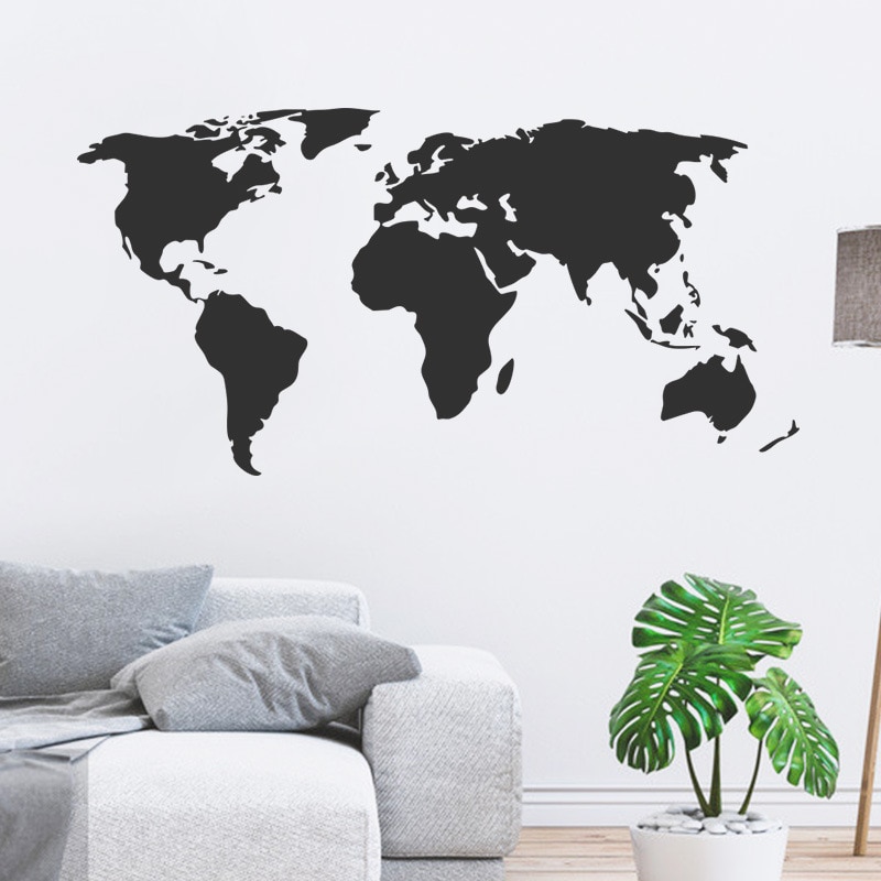 Black World Map Wall Stickers Living room Bedroom Wall Decor Kids room Vinyl Wall Decals Art Wallpaper Home Decoration