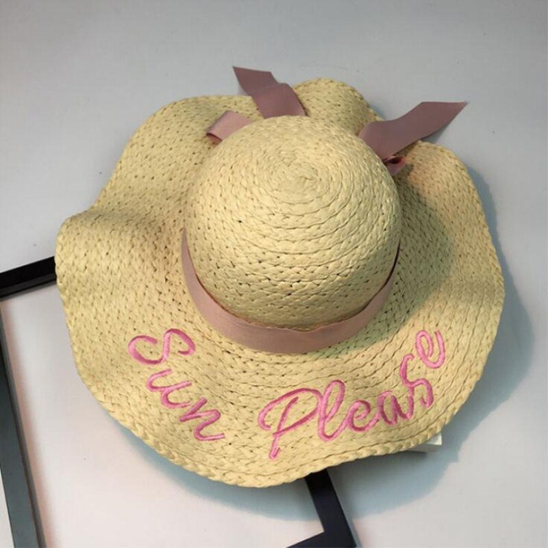 Gorra de Bordado de letras, sombrero de ala grande para mujeres, gorras juveniles de Sombrero de Paja de verano para mujeres, sombreros de Sol de sombra, sombrero de playa,