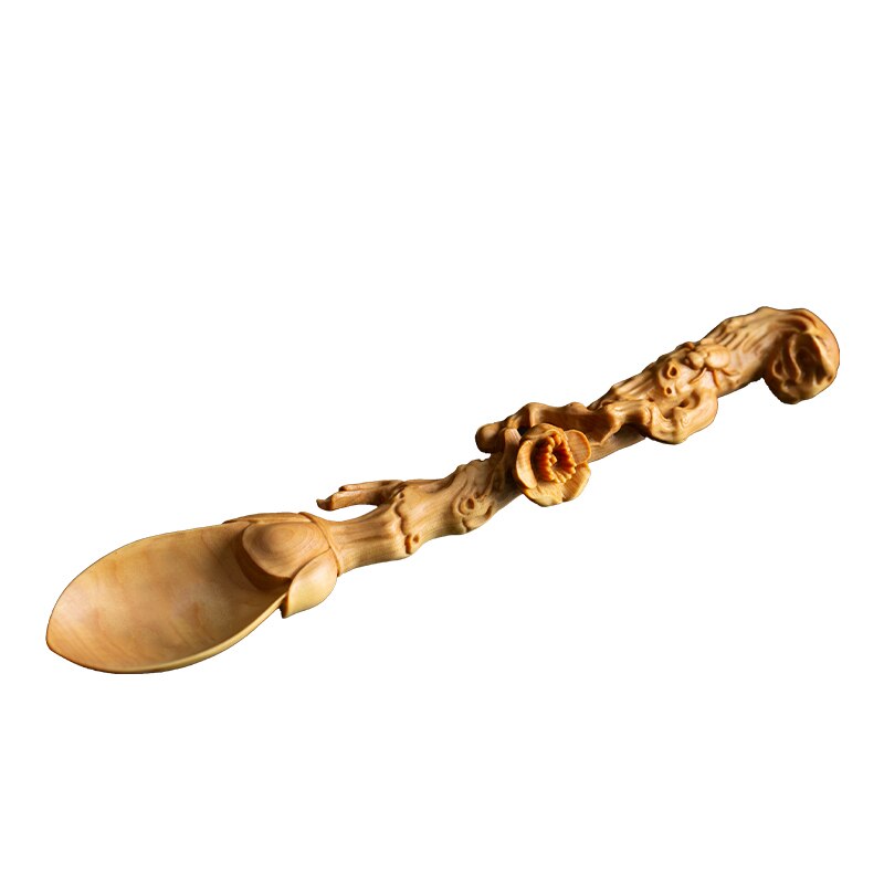 Cuchara de té Zen chino, pala de té, cuchara de té de Ceremonia de té de Kung Fu, mango de colección, estatua de madera, tallado de boj, decoración del hogar