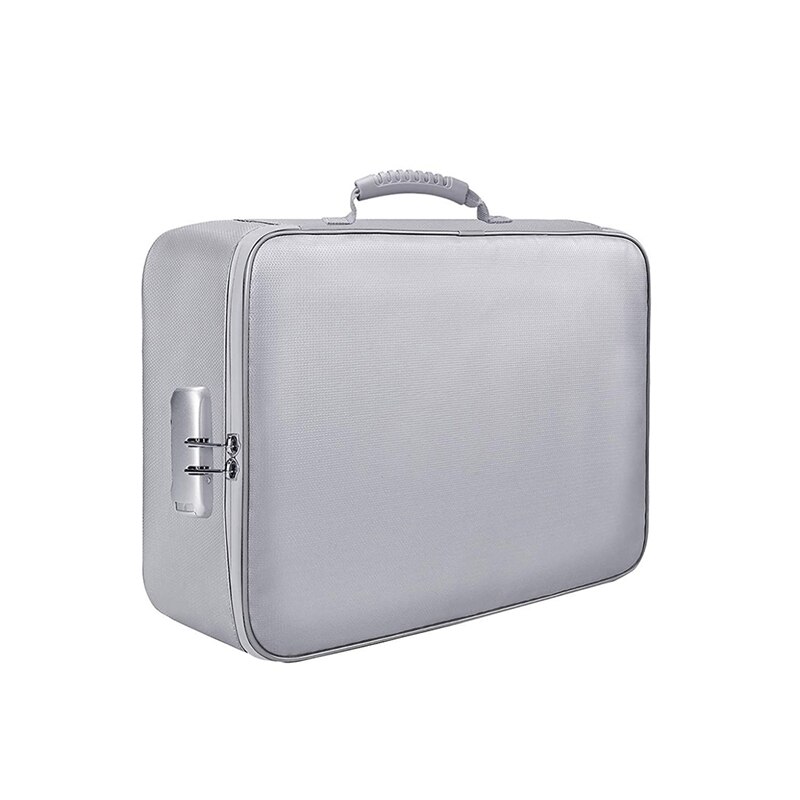 Document Bag with Lock, Fireproof 3-Layer with Zipper for Laptops: Silver