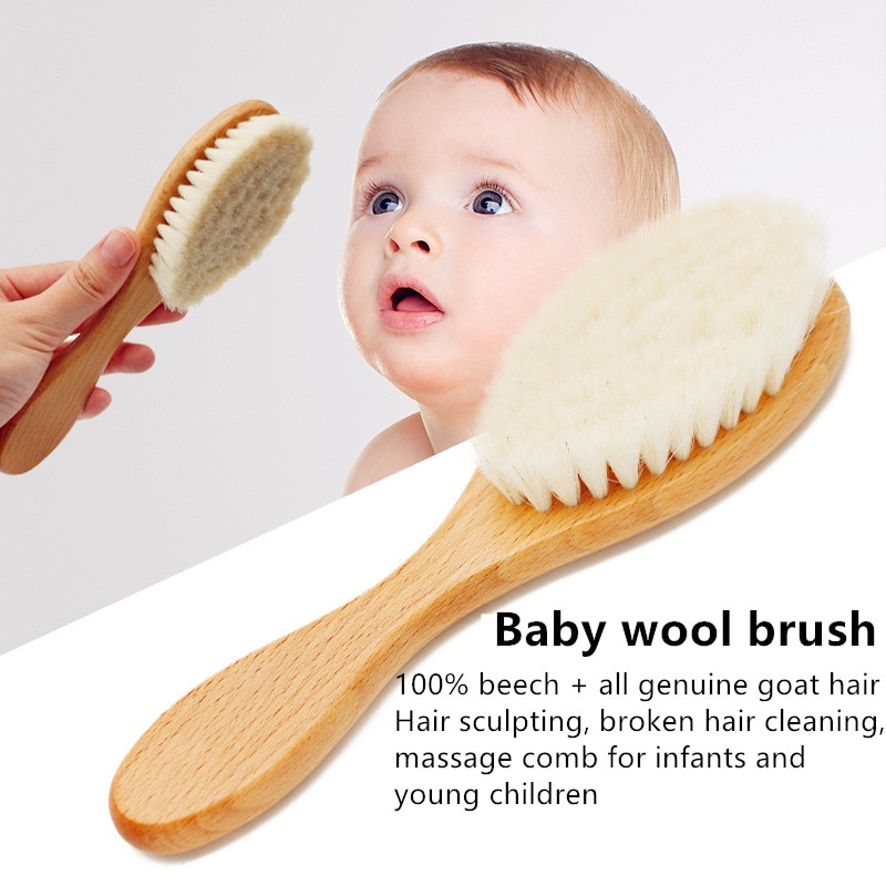 Baby Care Pure Natuurlijke Wol Baby Houten Borstel Kam Borstel Baby Haarborstel Pasgeboren Haar Borstel Zuigeling Kam Head Massager