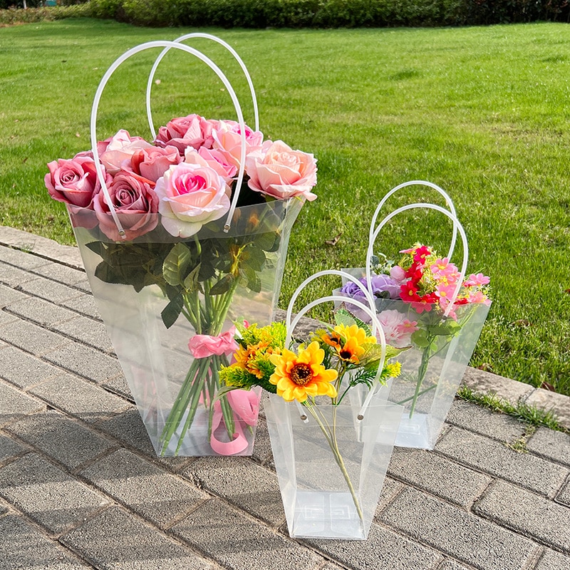 Transparant Draagbare Bloem Doos Handige Bag Waterdichte Rose Verpakking Handtas Bruiloft Verjaardag Partij Decor Supplies