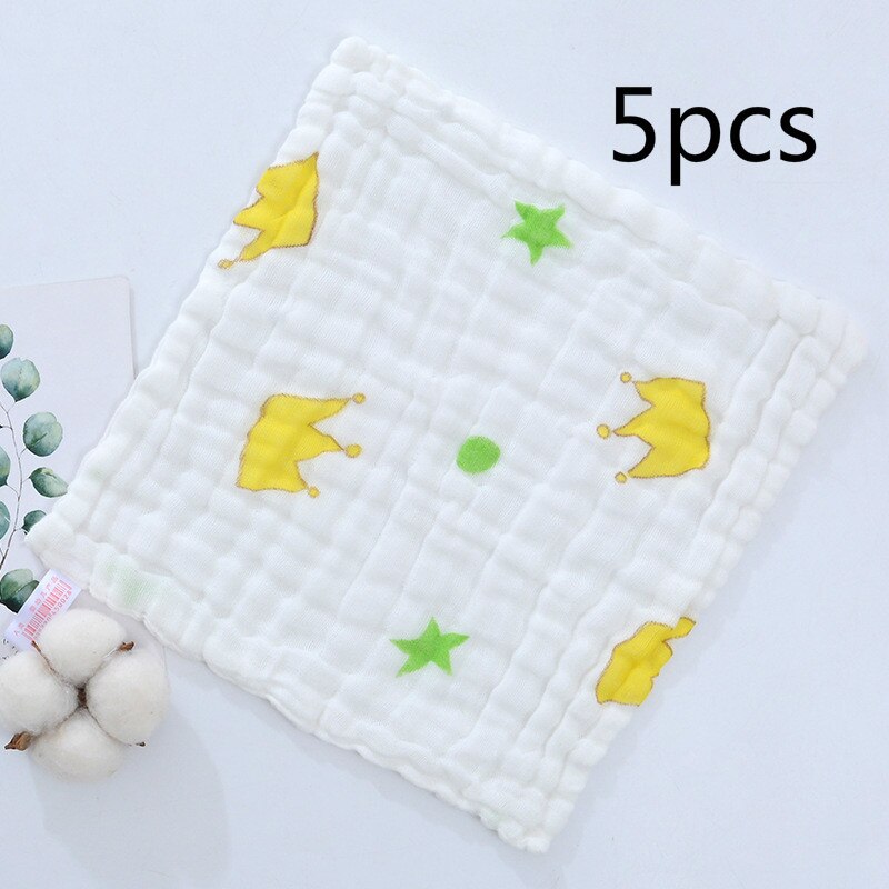 5 Stks/partij Baby Zakdoek Vierkante Fruit Patroon Handdoek 28X28Cm Mousseline Katoen Baby Gezicht Handdoek Veeg Doek Baby stuff Voor Pasgeborenen: Crown