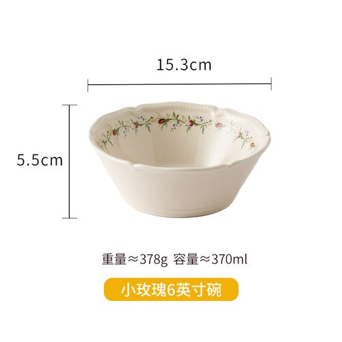 Floriferous Dessert Plate Embossed Edge Dinner Plates Dishes Household Ceramic Plate And Bowls Simple White Tableware: Small rose 6 inch