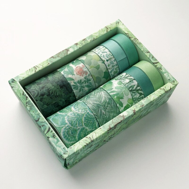 12 stuks/set groene planten washi tape effen kleur afplakband decoratieve plakband sticker scrapbook dagboek briefpapier