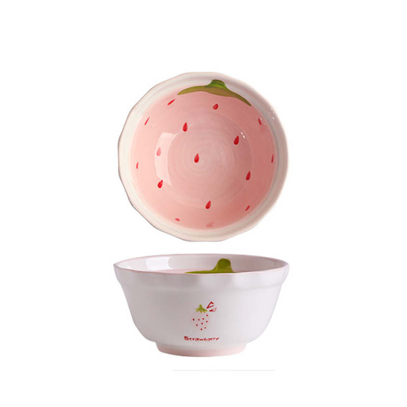 Ceramic Dinnerware Set Pink Dish Soup Spoon Noodle Plate Mug Food Bowl Girls Favor Easily Clean Home Use 1 Pcs Strawberry Style