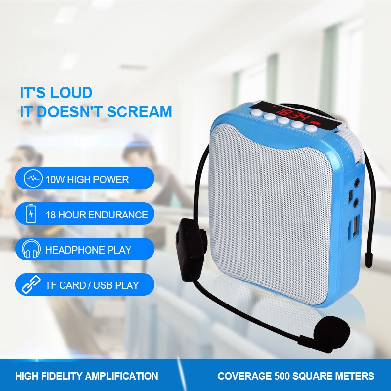 Portable Voice Amplifier Wearable Megaphone with Mic Belt 3000 mAh Speaker for Teachers Tour Guide Support FM Radio TF Card