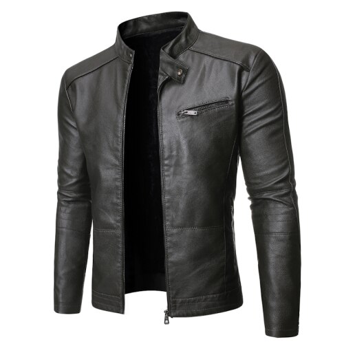 Men Jacket Leather Motorcycle Men's Leather Lapel Versatile Personality Slimming Zipper Pocket Men's Wash Leather Coat: Green / L