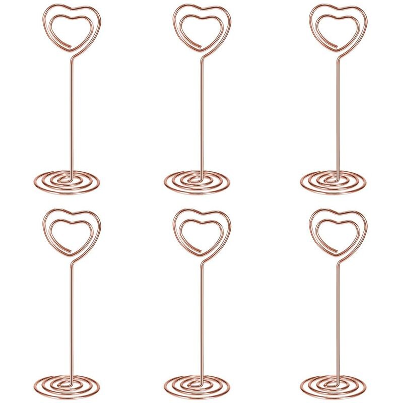 24 Pack of Table Number Card Holders Photo Holder Stand Place Card Paper Menu Clips Holders, Heart Shape (Rose Gold)