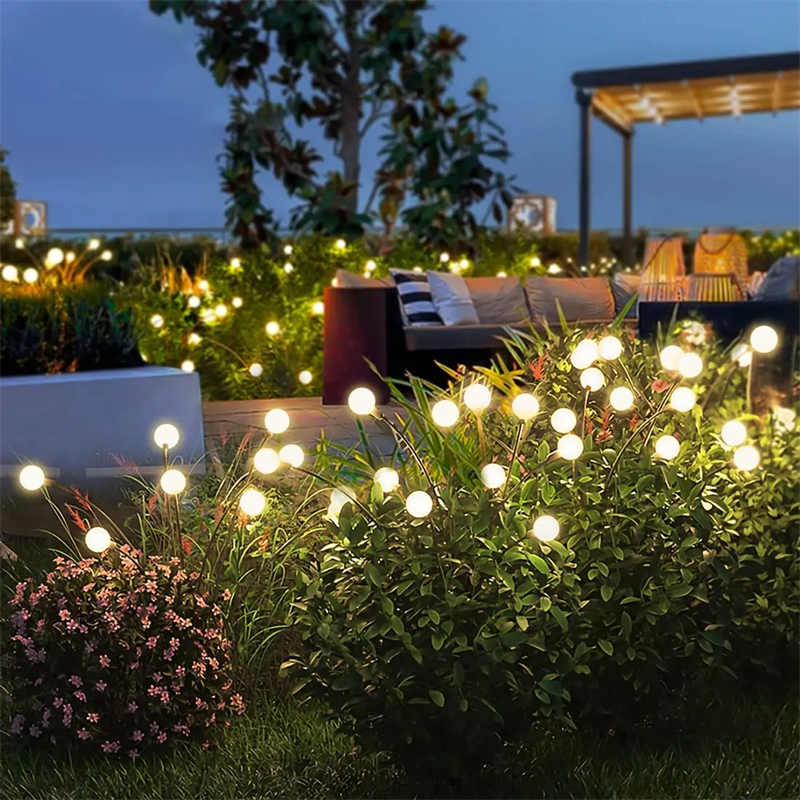 1 ~ 2 pçs luzes solares do jardim firefly luzes de assoalho ao ar livre 6/8/10led luzes jardim bola decorativa luzes para jardim decoração ao ar livre