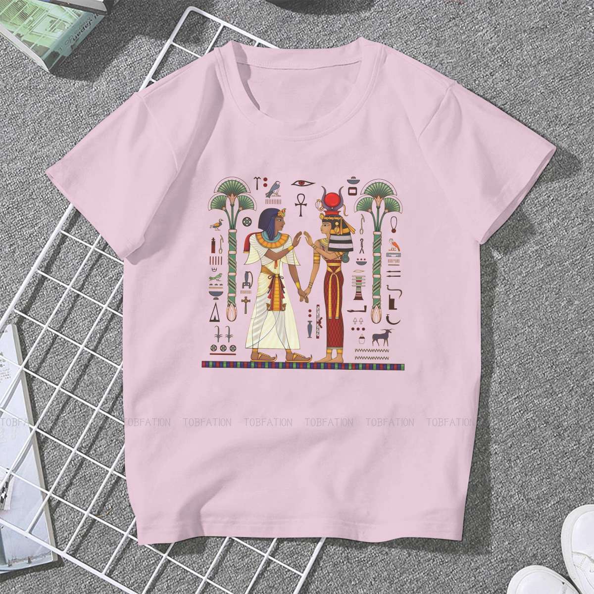 Hieroglyf symbol oldtidskultur synge symbol feminint tøj egyptisk det gamle egypten t-shirt goth vintage kvindelig top: 5xl / Lyserød
