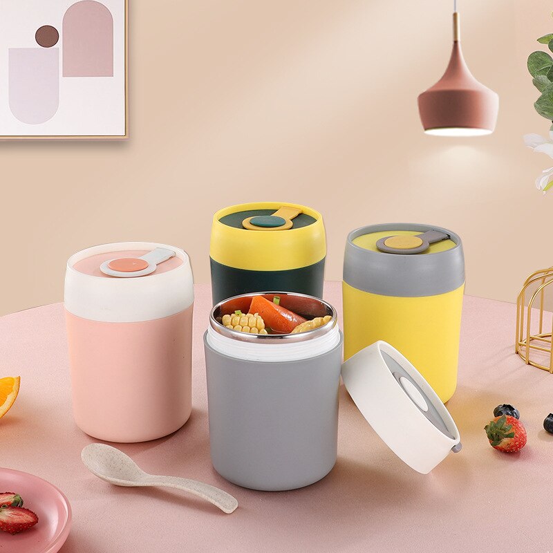 304 Stainless Steel Breakfast Cup Milk Oatmeal Insulation Cups Students Work Adult Insulating Soup Leakproof Cup With Spoon Lid