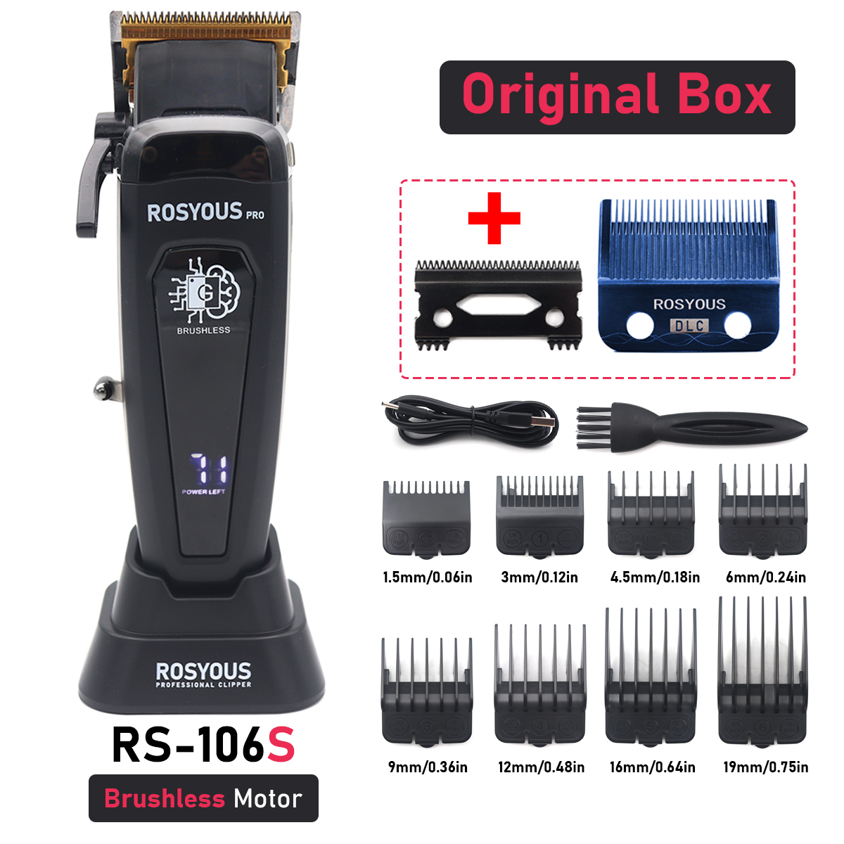 Professioneller elektrischer Haarschneider 106 Haarschneider für Männer, 7500 U/min, mit Basis, 5-stellbare DLC-Blade-Friseurmaschine: Orange