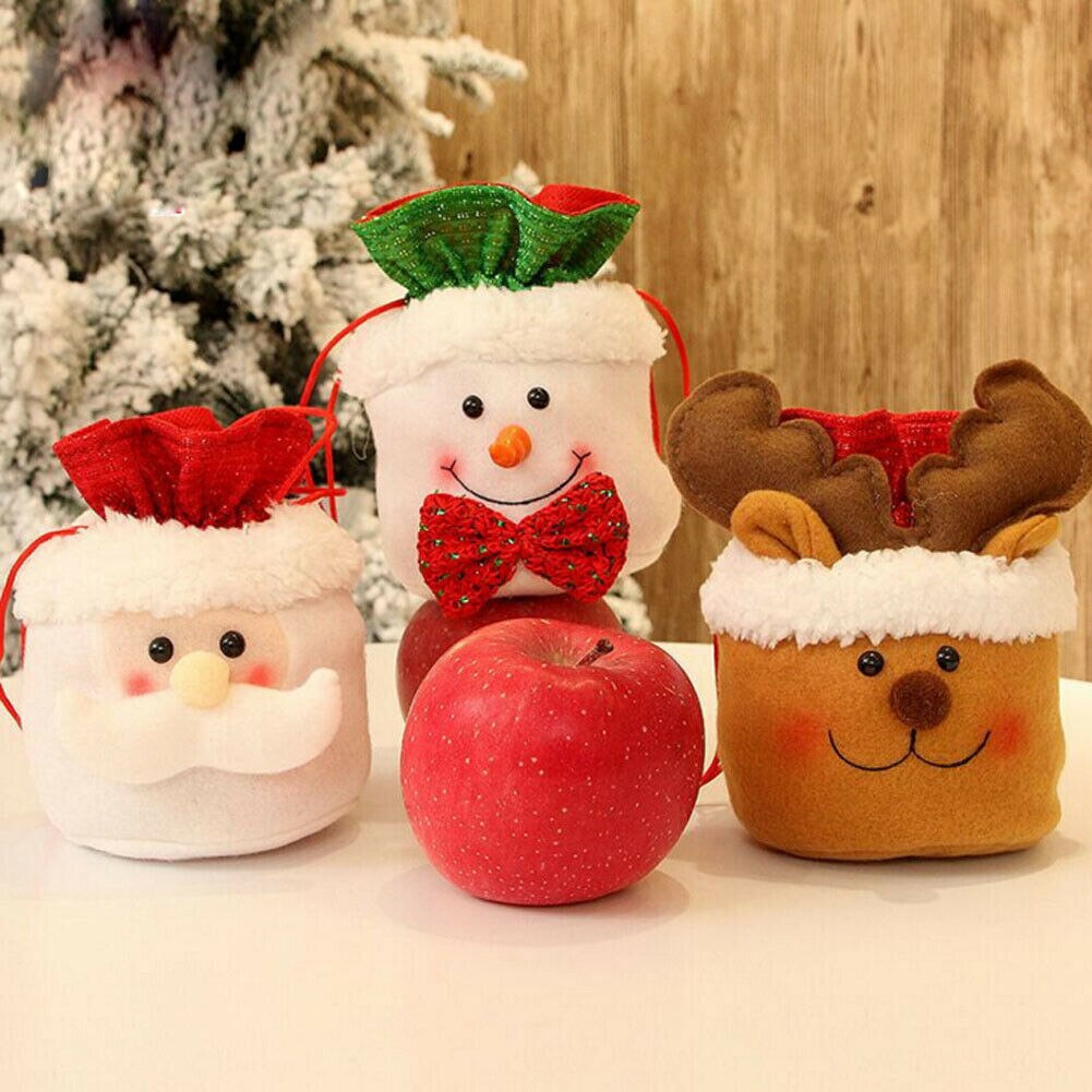 1Pcs Kerst Kids Candy Pouch Tassen Santa Sneeuwpop Elanden Xmas Bag Koord Opbergtas Xmas Decor