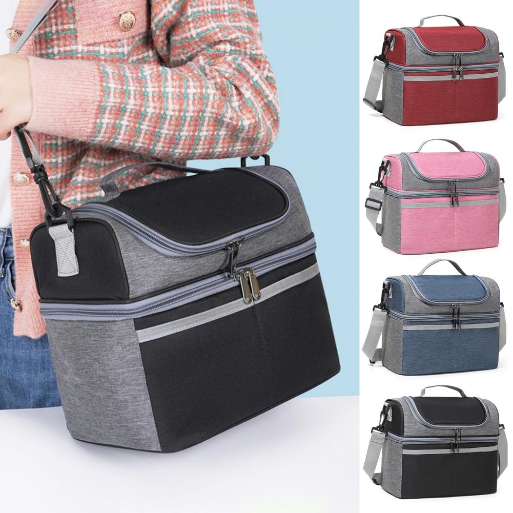 Insulated Lunch Bag Double Deck Lunch Cooler Bag Leakproof Meal Carrier Expandable Lunch Box Reusable Cooler Bag with Pocket