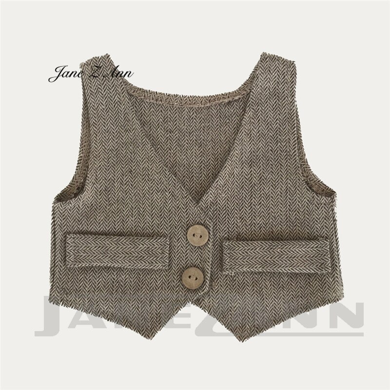 Jane Z Ann Newborn Costumes for Photoshoot Baby Boy Clothes Dot solid Vest Infant Photo Outfits Newborn Photography Accessories: brown