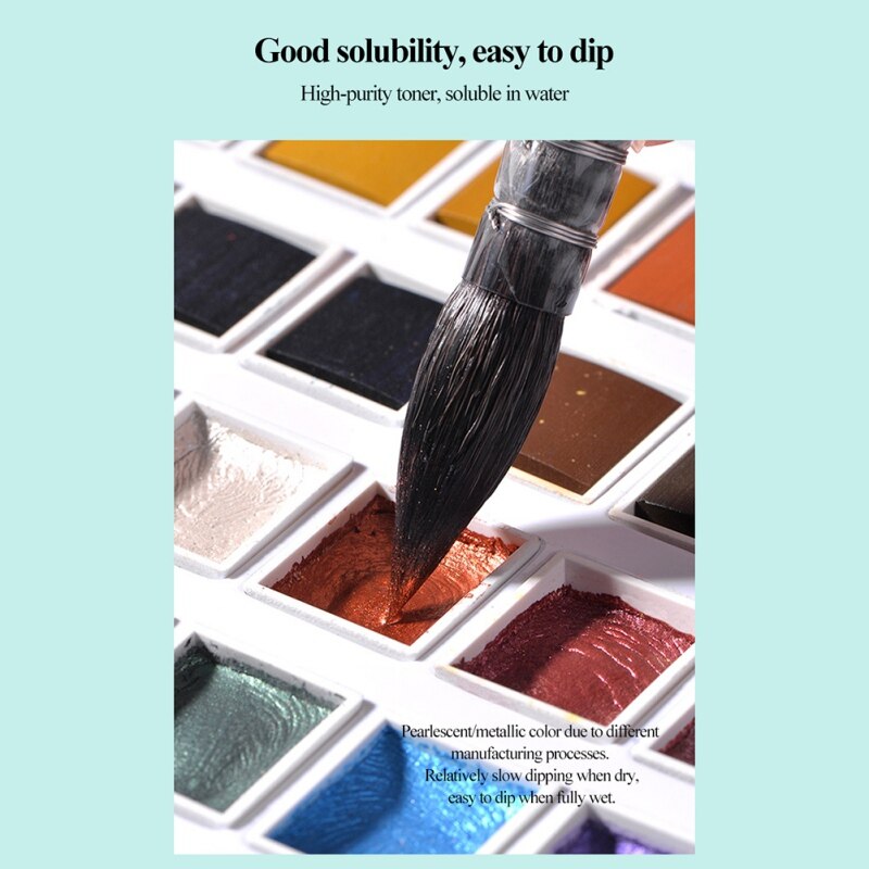 Bärbar glitter akvarellfärgssats metallic guld pigment färg konstnär målning akvarell konst tillbehör  (12 färger)