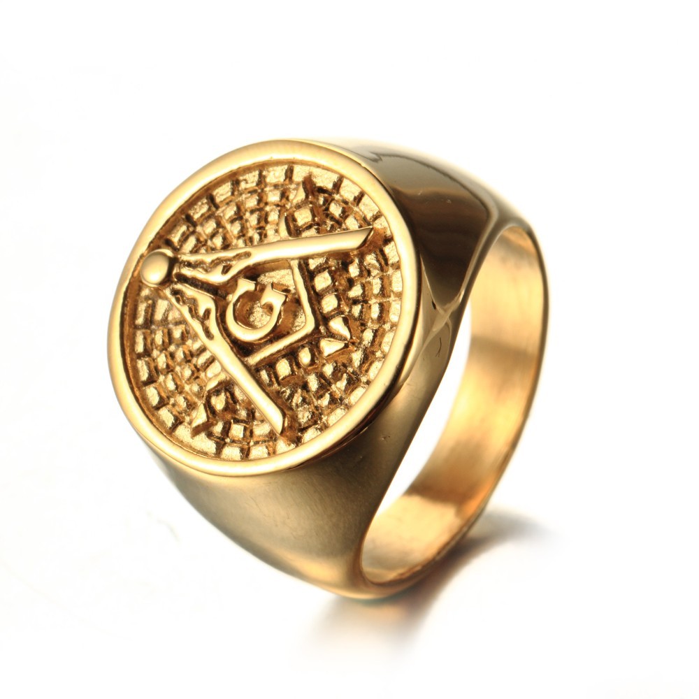 Vrijmetselarij Gratis Mason Symbool Gold Tone Heren 316L Rvs Vrijmetselaars Ring