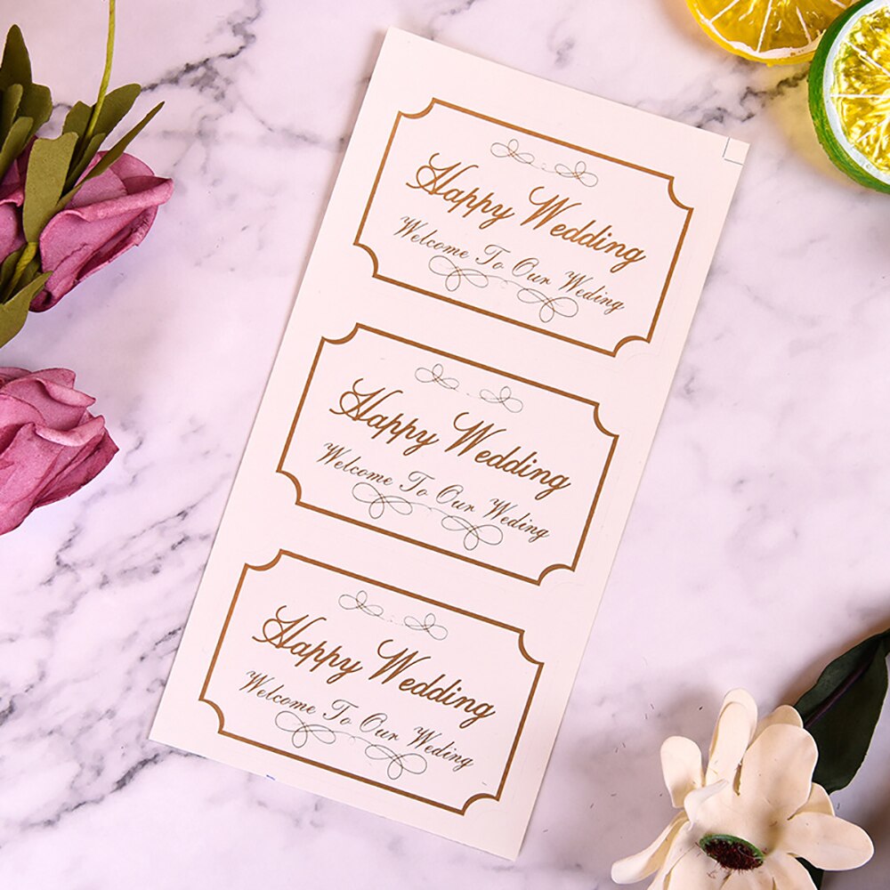 30pcs Happy Wedding Sticker 5.4*8.4CM Happy Birthday Wedding Gold Stamping Seal Sticker Wedding Celebration Label