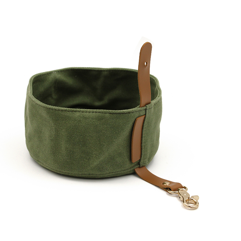 Cuenco de lona para perro, cuenco de viaje para comida y agua, plato para mascotas, lona encerada, hecho a mano: Verde