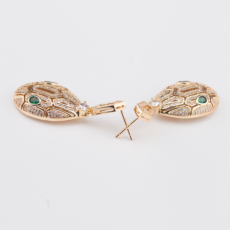 incrusté hao pierre creuse boucles d'oreilles femme ovale vert oeil serpent animal boucles d'oreilles simple personnalité boucles d'oreilles bijoux: Or-couleur