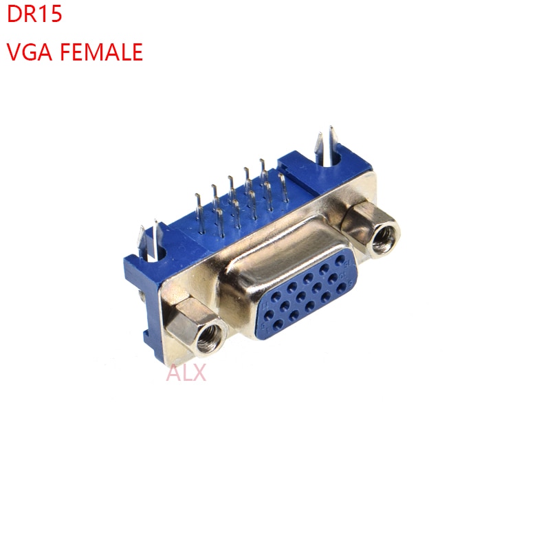 Conector de montaje PCB DB15 DR15 hembra, ángulo recto d-sub, 3 filas, conectores de puerto paralelo azul, adaptador de enchufe VGA de 15 Pines, 5 piezas