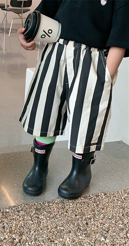 Kids Zomer Verticale Streep Losse Kalf Lengte Broek Jongens En Meisjes Katoen Alle-Match Wijde Pijpen Midden Broek: black / 6T