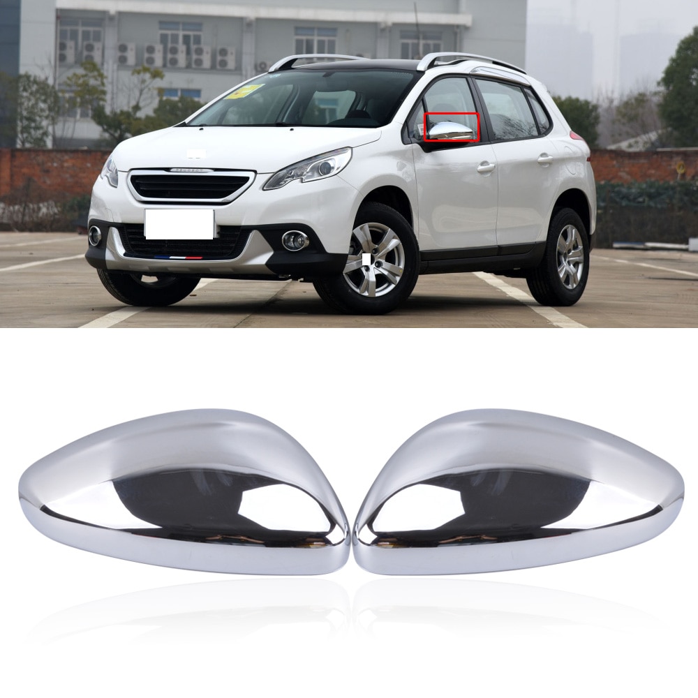 CAPQX 1Pair For Peugeot 208 14-17 Chrome Outside Rearview Mirror Cover Lid Side Mirror Reverse Mirror Cap Shell Trim Hood