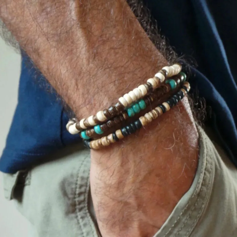 Pulsera de cuentas para hombre Pulsera estilo surfista. Pulsera para hombre Pulseras apilables Pulseras bohemias elásticas: Verde Dragonly