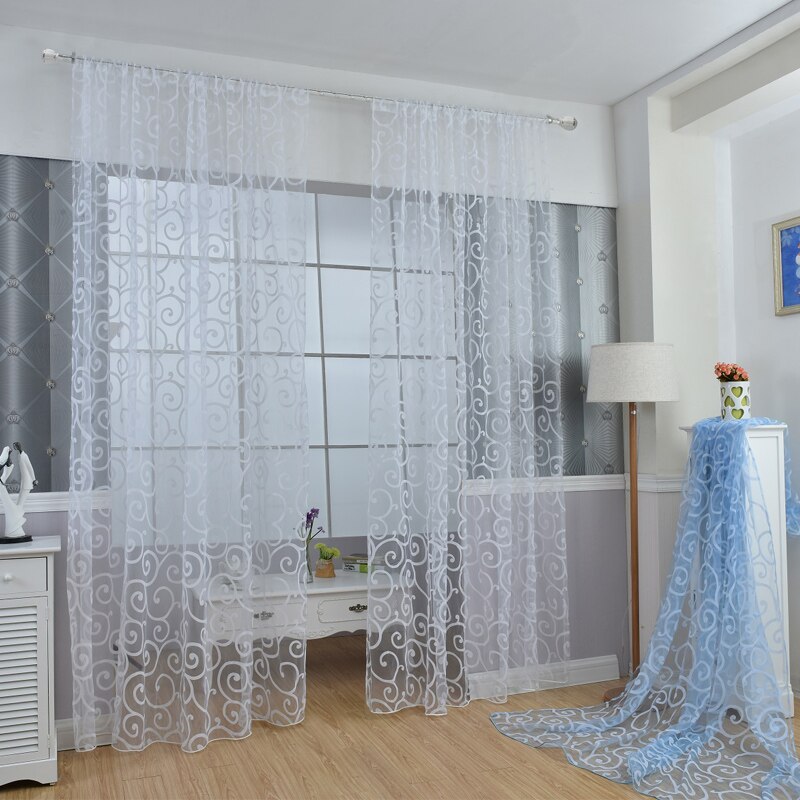 Cortinas de tul para puertas y ventanas, cortinas de tul con estampado Floral, de estilo Retro, en 6 colores, transparentes y ahuecadas