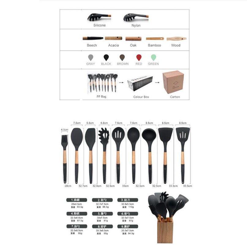 Ustensiles de cuisine Silicone ustensiles de cuisine ensemble de 9 pièces poignée antidérapante antiadhésive ustensiles de cuisine spatule de cuisine outil de cuisine