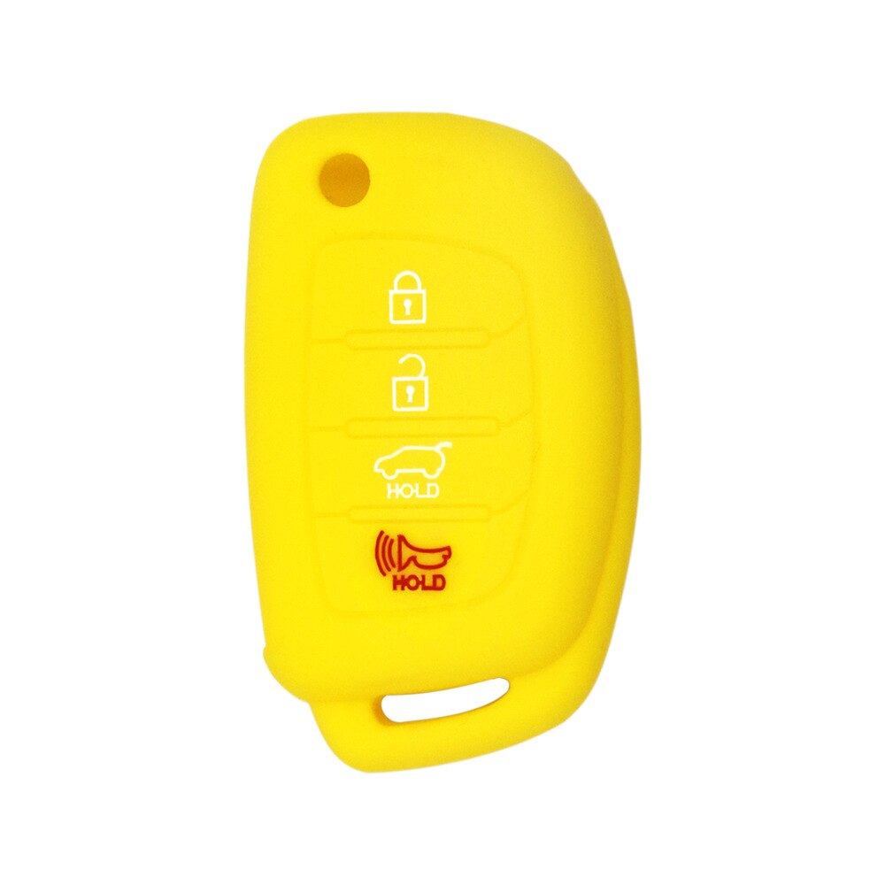 Geschikt Voor Hyundai IX35 Vouwen 4-Knop Autosleutel Case Soft Rubber Silicone Sleutel Shell Anti-Diefstal Afstandsbediening controle Beschermende Cove: YELLOW