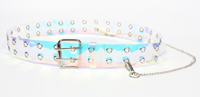 cinturón de PVC de dos filas para mujer, hebilla de doble Pin, cinturones transparentes de cintura blanca para mujer, cinturón para Vestido vaquero para mujer
