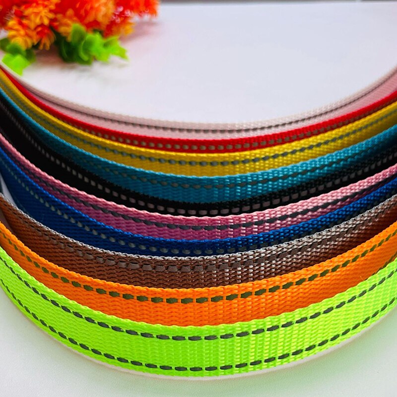 50 Yards 20Mm Polyester Band Met Reflecterende Lijn Huisdier Kraag Diy Knapzak Strapping Naaien Tas Riem Accessoires 10 Kleuren