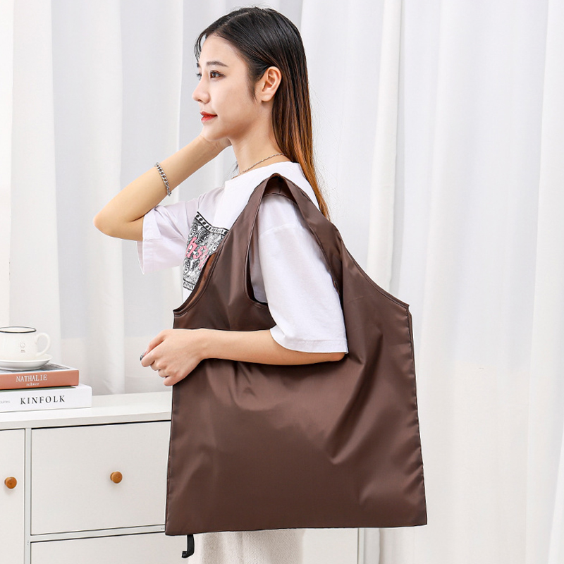 Bolsa de compras plegable ecológica grande, bolso de hombro portátil reutilizable para viajes, comestibles, bolsa de comestibles simple de color sólido