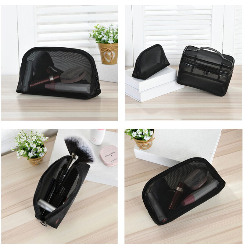 Cosmetische Tas Transparante Make-Up Tas Gaas Draagbare Grote Capaciteit Mode Toilettas Organizer Zwart Toilettassen Make Pouch